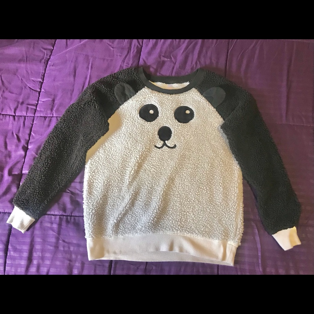 Fuzzy Soft Black and White Bear Top